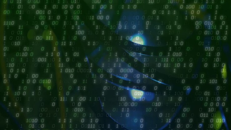 Animation af digital databehandling over et serverrum.