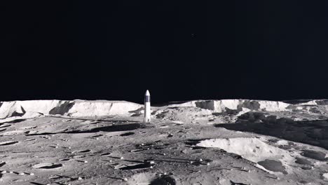 medium establishing shot of a space rocket on the surface of the moon