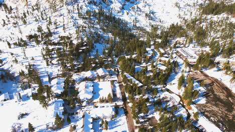 Palisades-Ski-Resort,-Olympic-Valley-and-Village,-Lake-Tahoe-CA-USA-Drone-Aerial-View-on-Sunny-Winter-Day