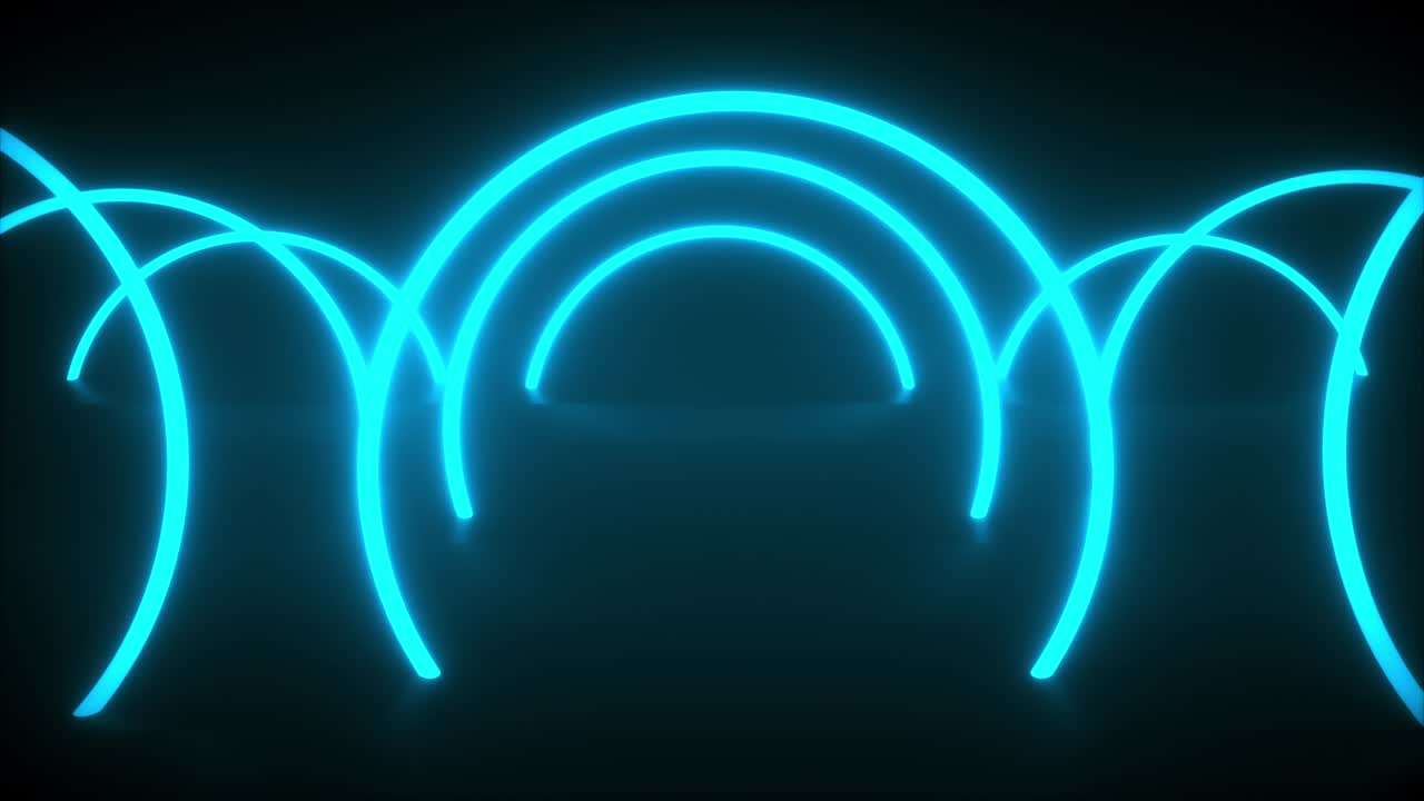 3d render, abstract neon background from circular arcade. Computer generated a virtual space with glowing rings
