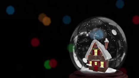 animación del globo de nieve de navidad con casa en fondo negro.