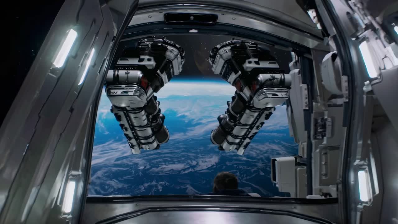 Spaceship Exterior View with Earth