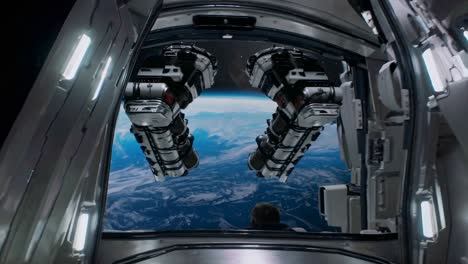 spaceship exterior view with earth