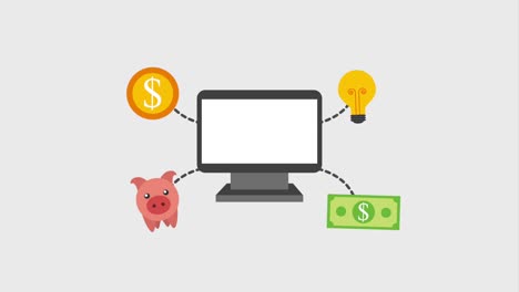 computadora y idea de bombilla banco de monedas billete de banco