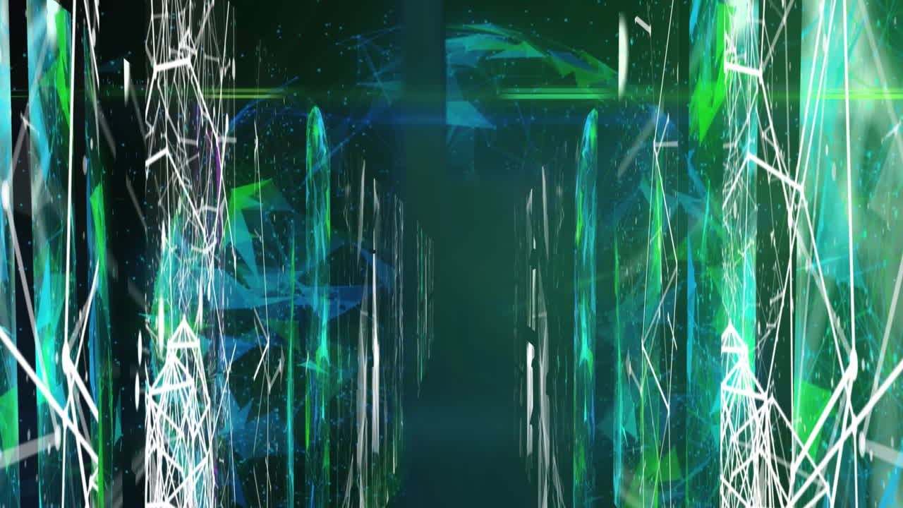 Animation of shapes moving and globe over black background