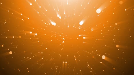 animation of falling confetti and light rays over orange background