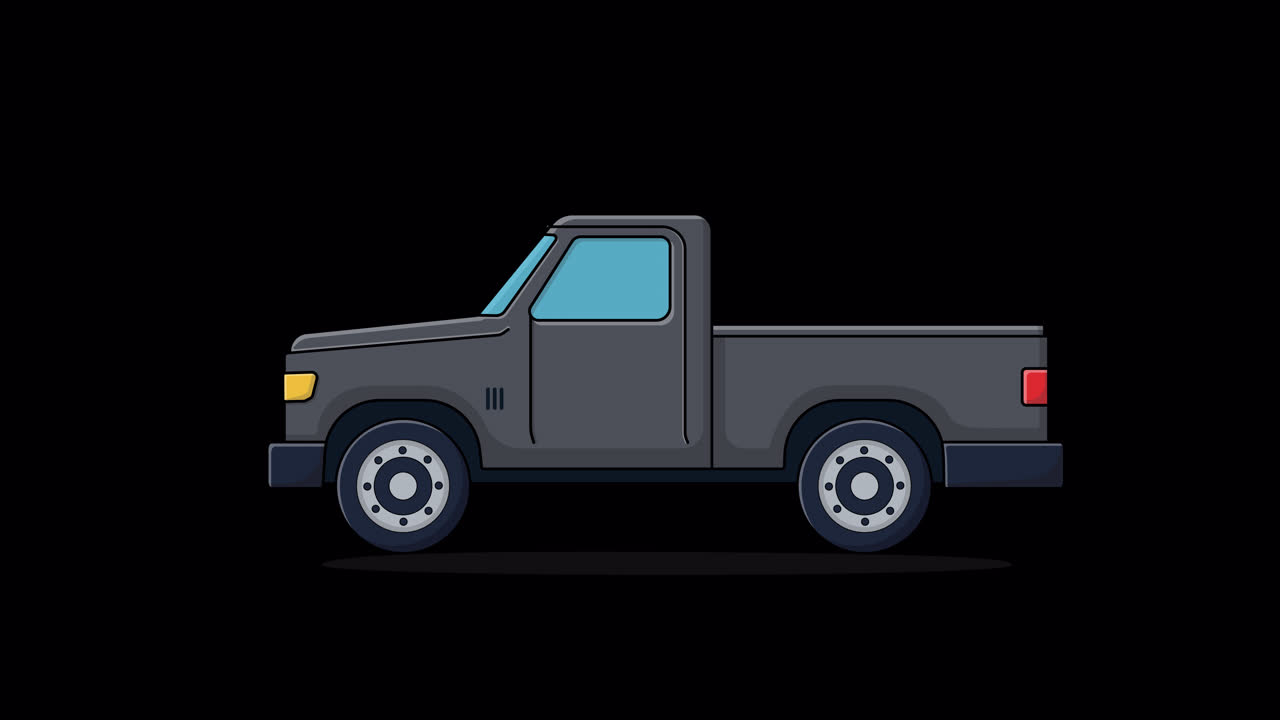 Camioncino pickup grigio animato in 2D isolato su sfondo nero