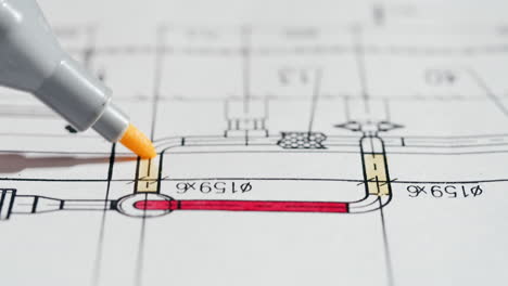highlighting a technical drawing with a marker