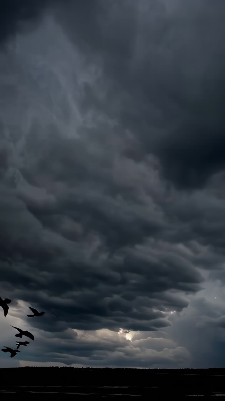 Birds Flying in a Stormy Sky
