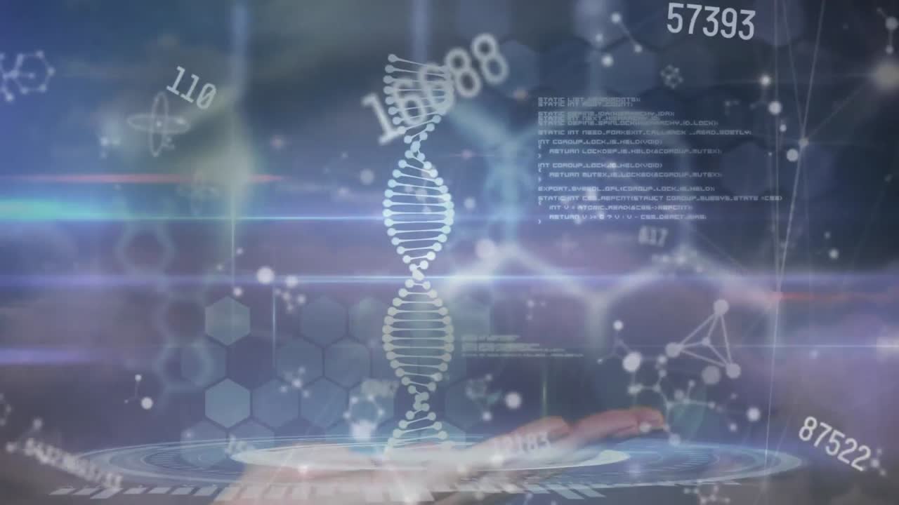 animación de la cadena de adn y procesamiento de datos