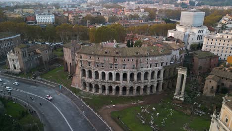 teatro di marcello and temple of apollo palatinus ruins - orbiting drone shot