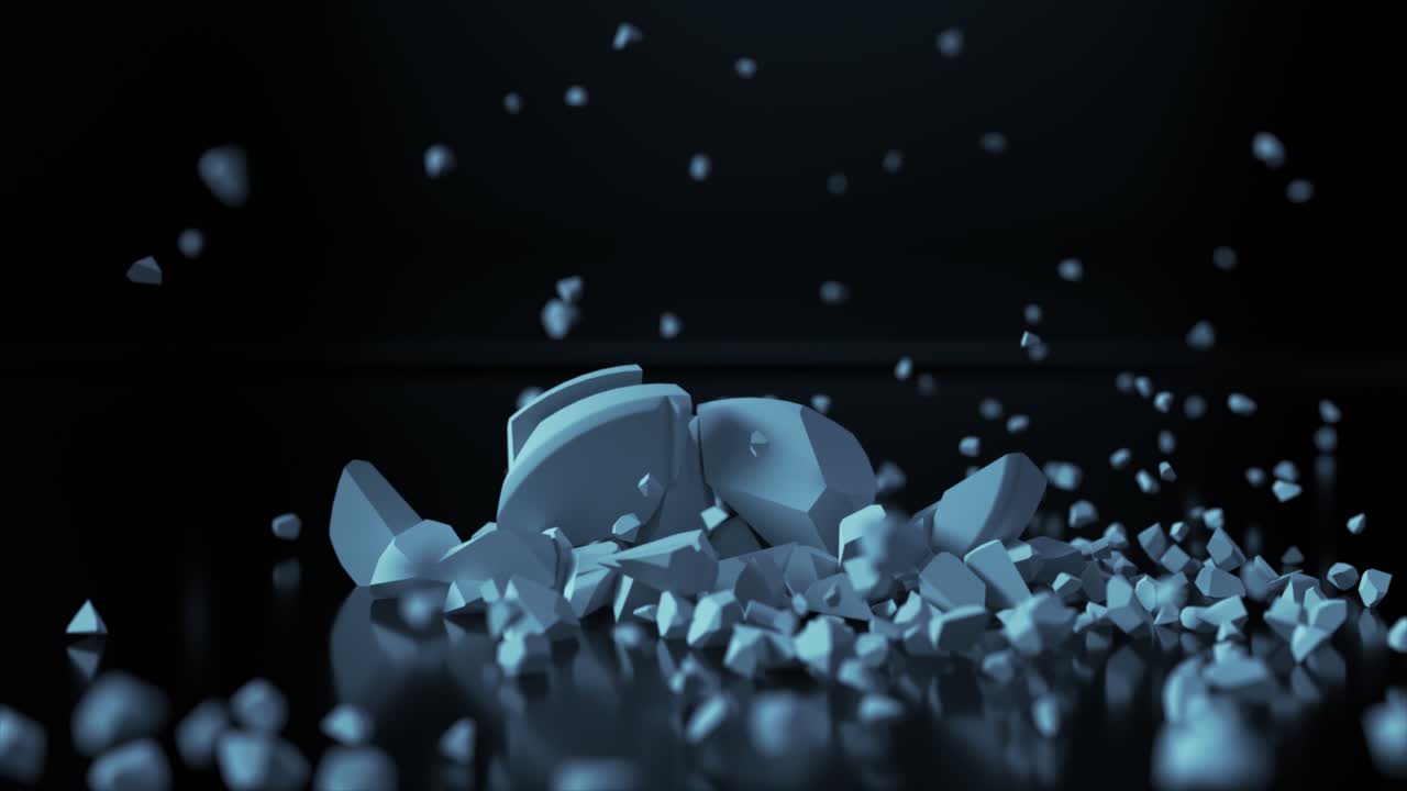 3d 모델이 어두운 배경에서 부서집니다.