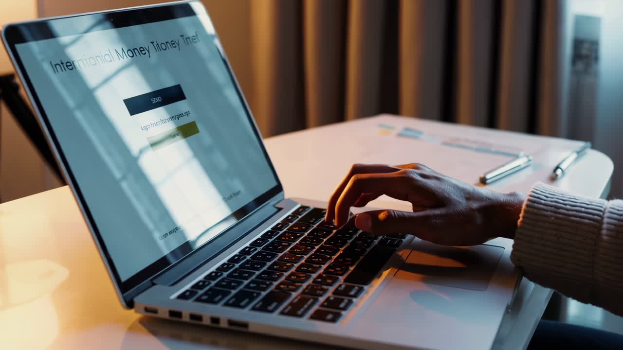 Person using laptop for international money transfer
