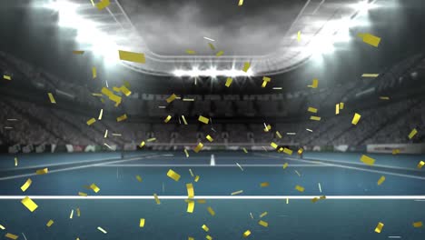 animation of confetti falling over sport stadium