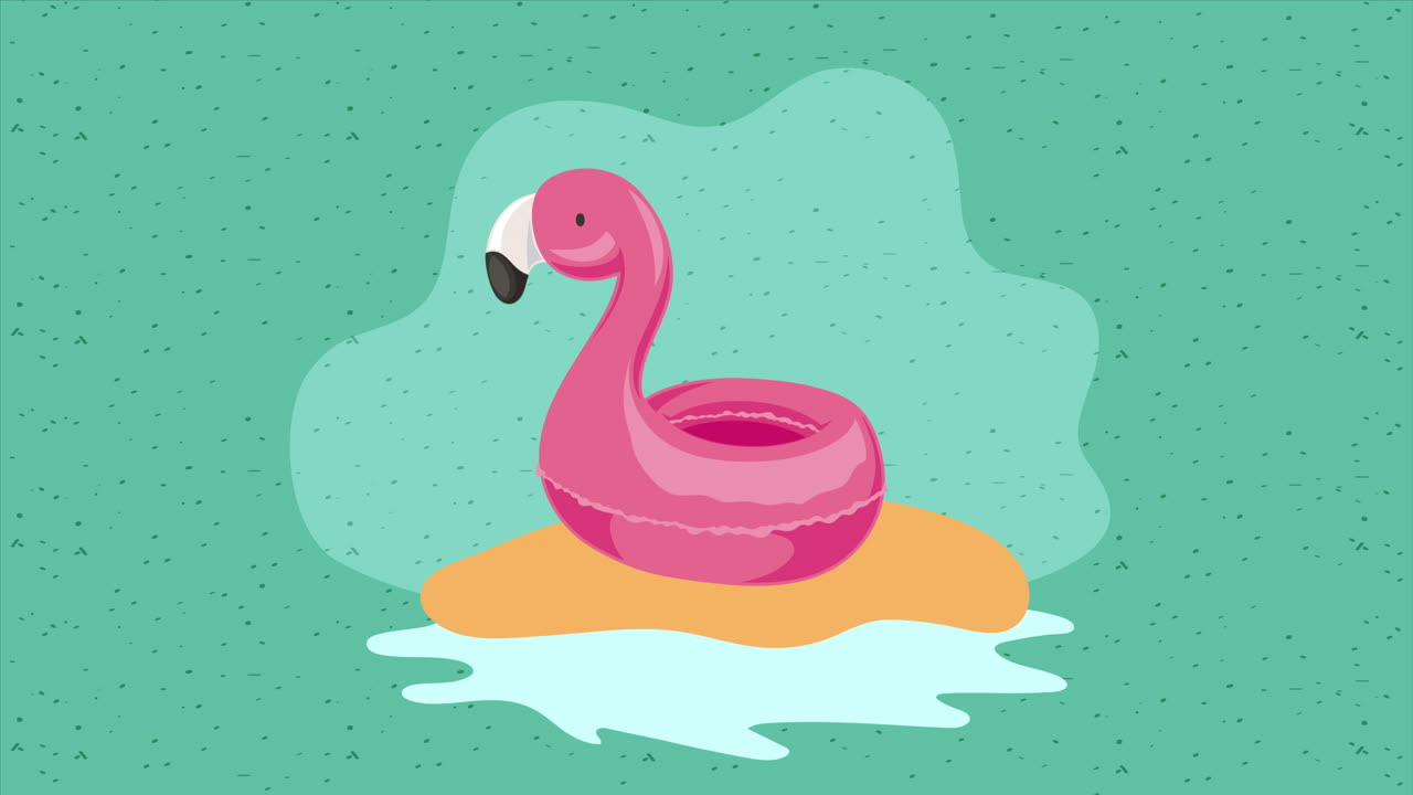 animación de accesorios de playa de flamenco flotante