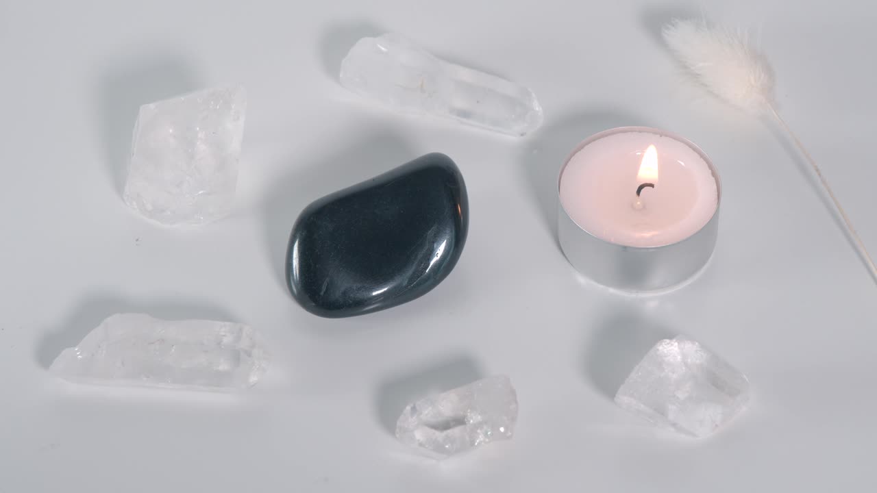 Black obsidian and clear quartz