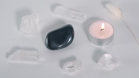 black obsidian and clear quartz