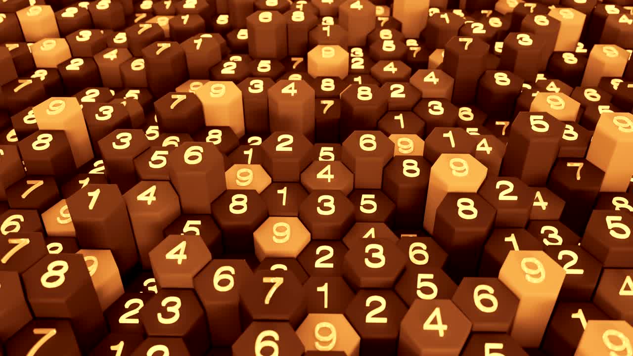 4k cuadrícula de panal abstracta con números aleatorios.