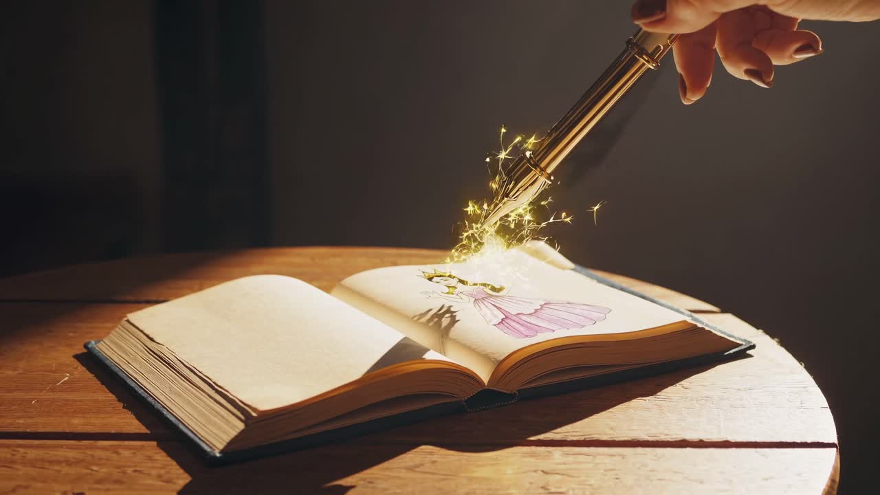 Magical Princess Drawing in an Open Book
