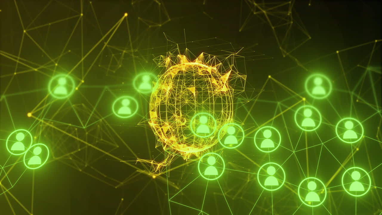 Network of connections and user icons animation over digital background