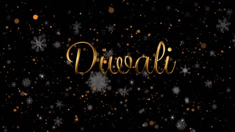 Animation-Von-Diwali-Text-über-Lichtflecken-Und-Schnee-Auf-Schwarzem-Hintergrund