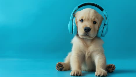 cute golden retriever puppy wearing headphones