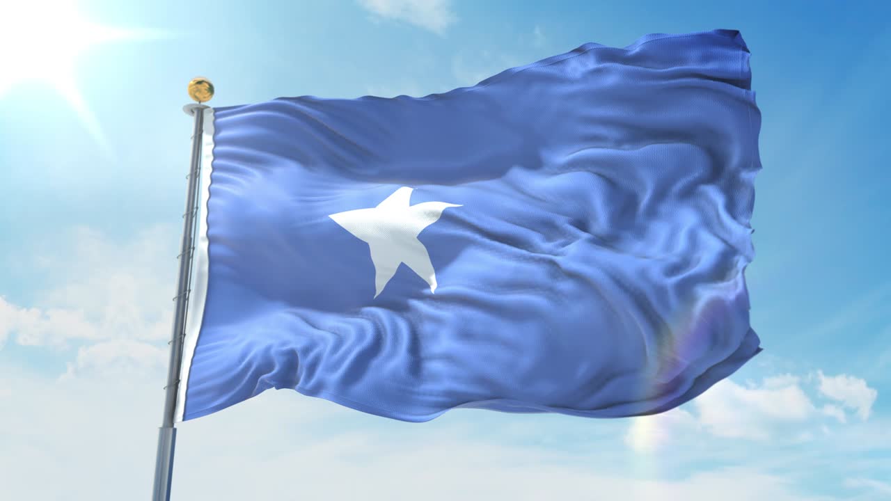 bandera de somalia ondeando en el viento contra el cielo azul profundo. tema nacional, concepto internacional. render 3d bucle sin costuras 4k