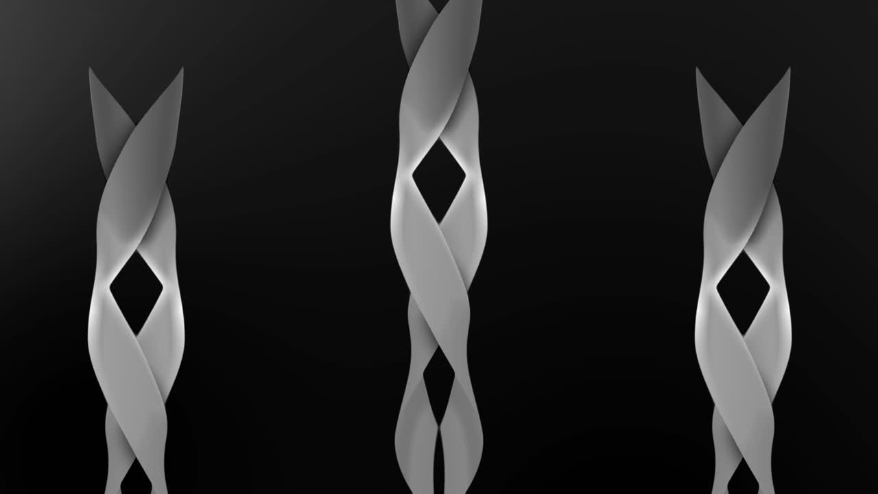3D twirling ribbon animation with a dark dynamic background and hypnotic abstract design smooth motion graphics flowing movement visual effects vibrant patterns art colours dark grey black