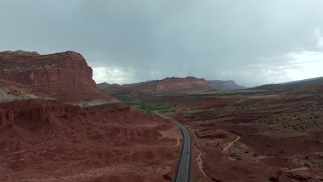 4k aerial of a storm at capitol reef national park in utah, usa