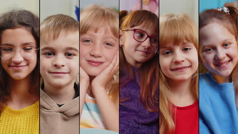 collage of smiling happy people children boy girl portraits diverse gender looking at camera