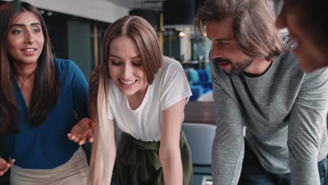 group of business people discussing at work