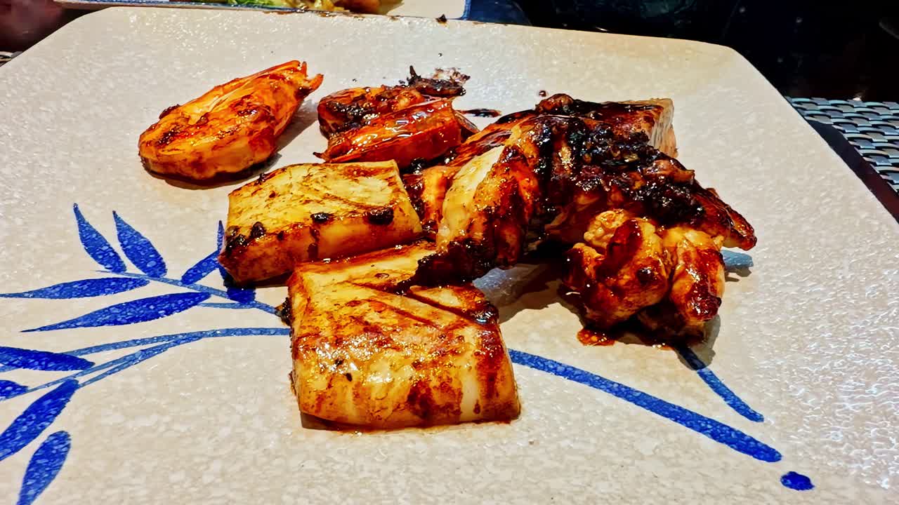 Grilled seafood platter in Sharm El Sheikh, appetizing and savory mood