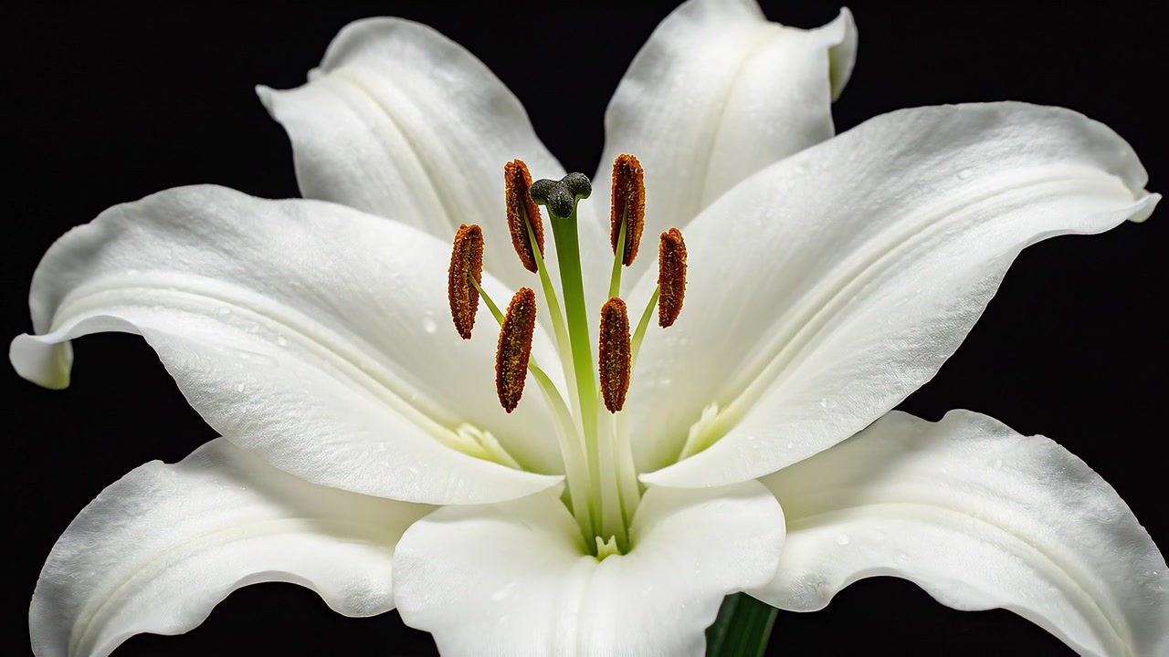 Elegant hvid liljeblomst i fuldt flor mod en ensfarvet sort baggrund