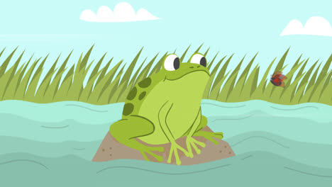 una animación de un diseño plano ilustración de rana linda