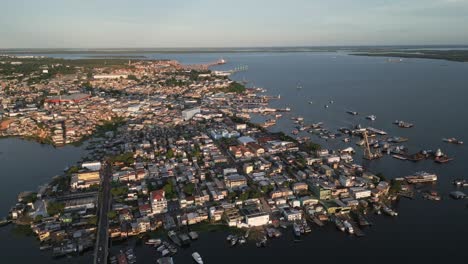 Aerial-Drone-Fly-Above-Manaus-City-Rivers-and-Skyline-Brazilian-Amazonas-State