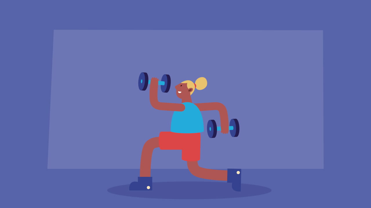 женская спортсменка поднимает гантель анимация персонажа