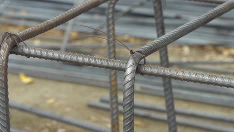 worker bend steel line in to square shape. to construction building.