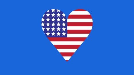 animation of american flag heart on blue circle and white background