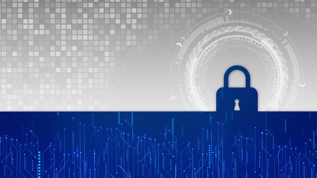Digital privacy padlock visual with blue circuit base white interface area secure lock icon and