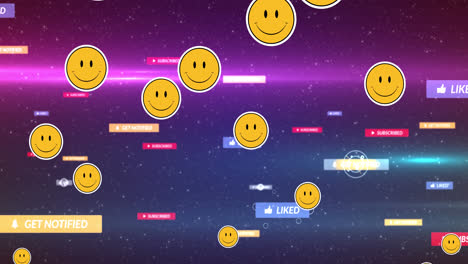 animación de iconos y emojis de redes sociales que caen sobre un fondo oscuro