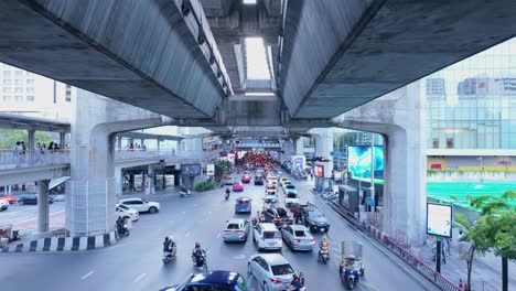 Bangkok City Traffic View from Elevated Bridge