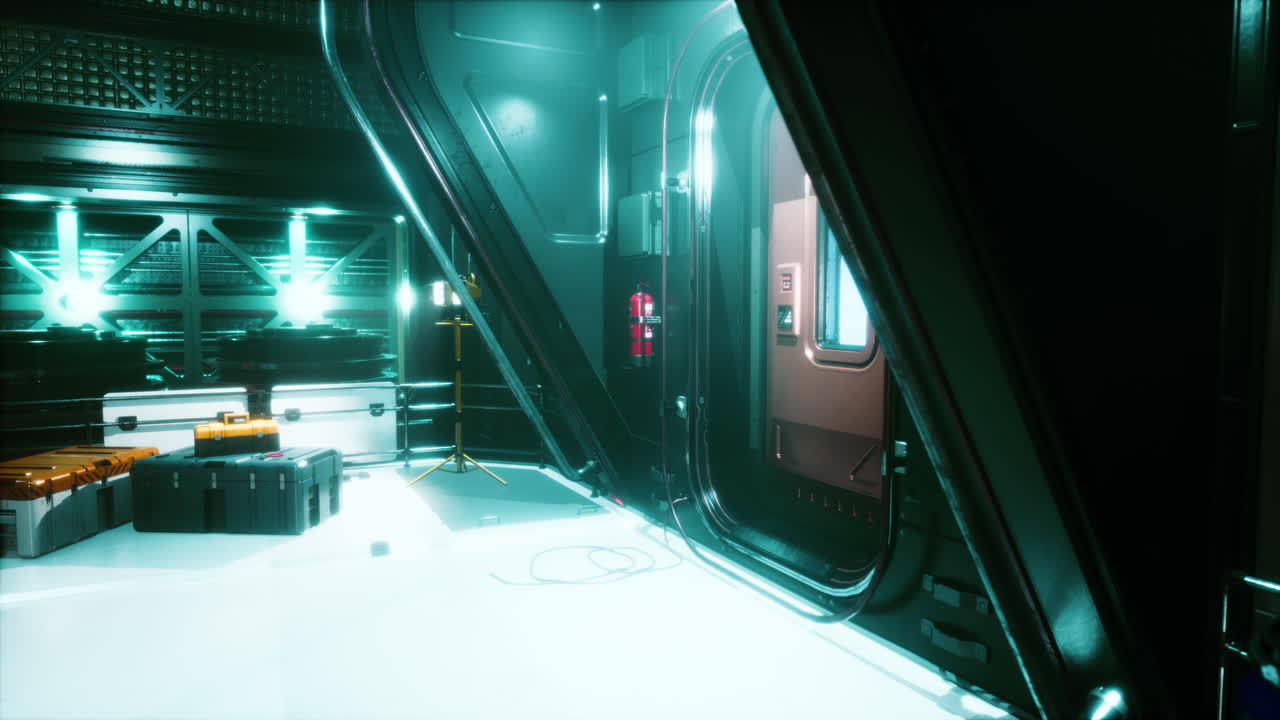 현실적인 미래의 공상과학 우주선 복도