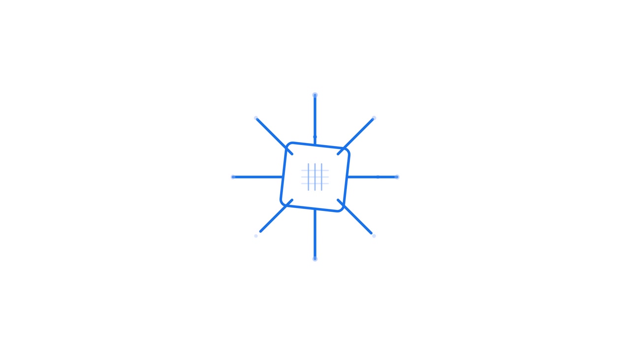 Animated Digital Microchip Icon Expanding Connections on White Background