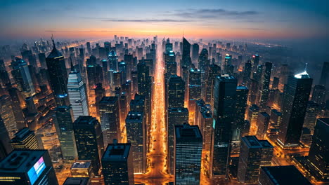 futuristic city skyline at dusk