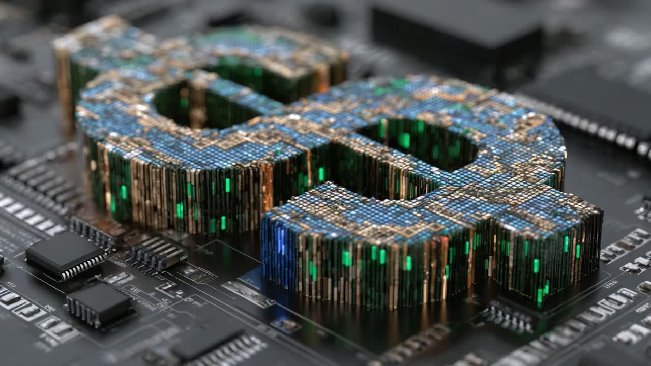 A mesmerizing close-up of a digital representation of currency, featuring intricate circuit patterns that highlight technology and finance in a captivating view