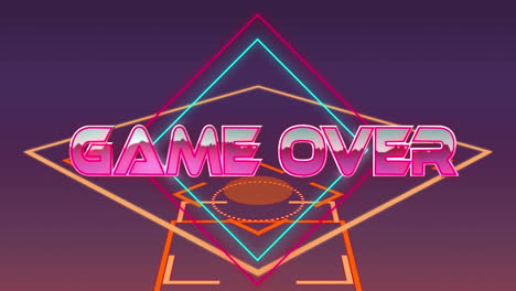 animación del juego sobre texto sobre estandarte abstracto contra un fondo de gradiente púrpura y rosa