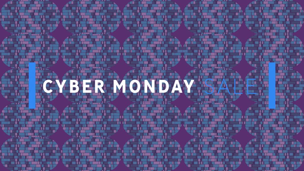 사이버 월요일 판매 텍스트 배너가 보라색 배경에 추상적인 파란색 모양을 배경으로