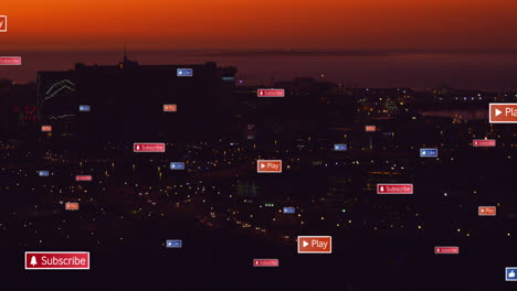 animación del procesamiento de datos de las redes sociales sobre el paisaje urbano