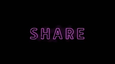 animation of neon share text over black background