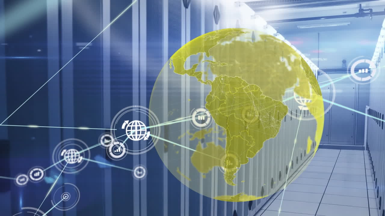 서버  ⁇ 에서 지구와 미디어 아이콘의 애니메이션